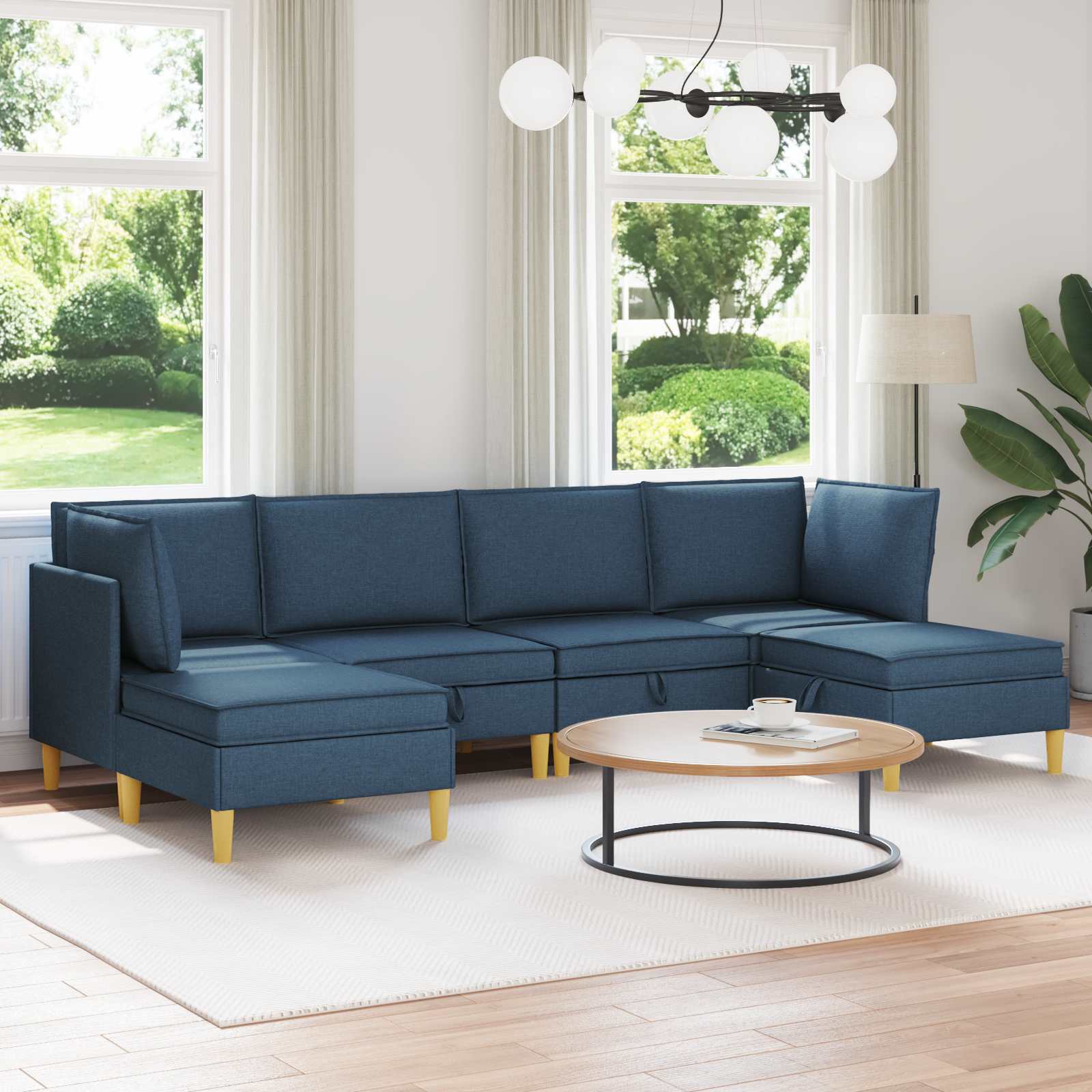 Modular Sofa Set mit Stauraum 6 pcs Blau Stoff