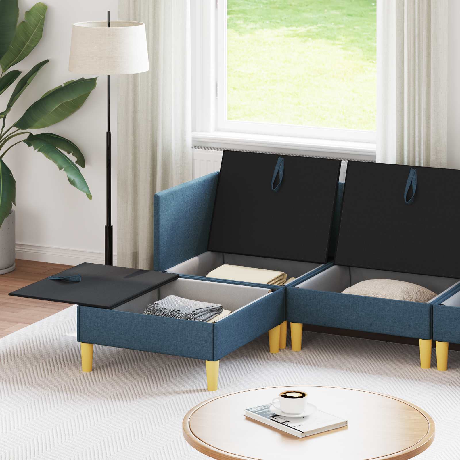 Modular Sofa Set mit Stauraum 6 pcs Blau Stoff