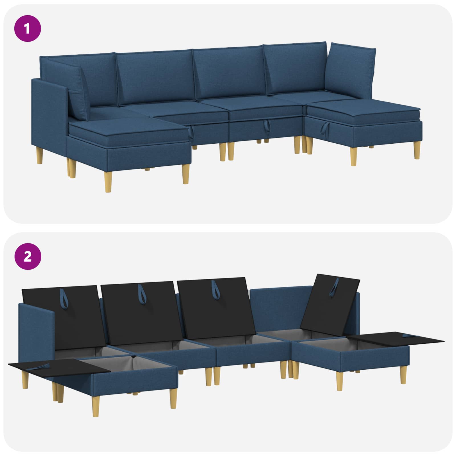 Modular Sofa Set mit Stauraum 6 pcs Blau Stoff