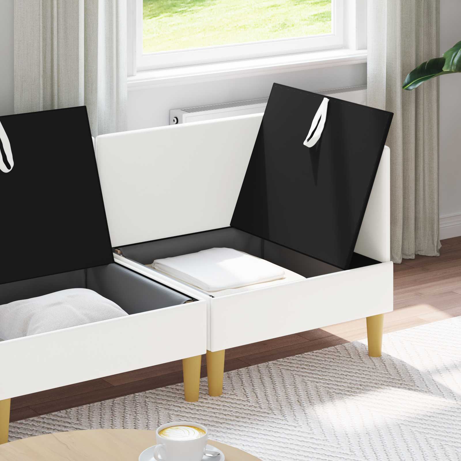 Modular Sofa Set mit Stauraum 3 pcs Weiß Stoff