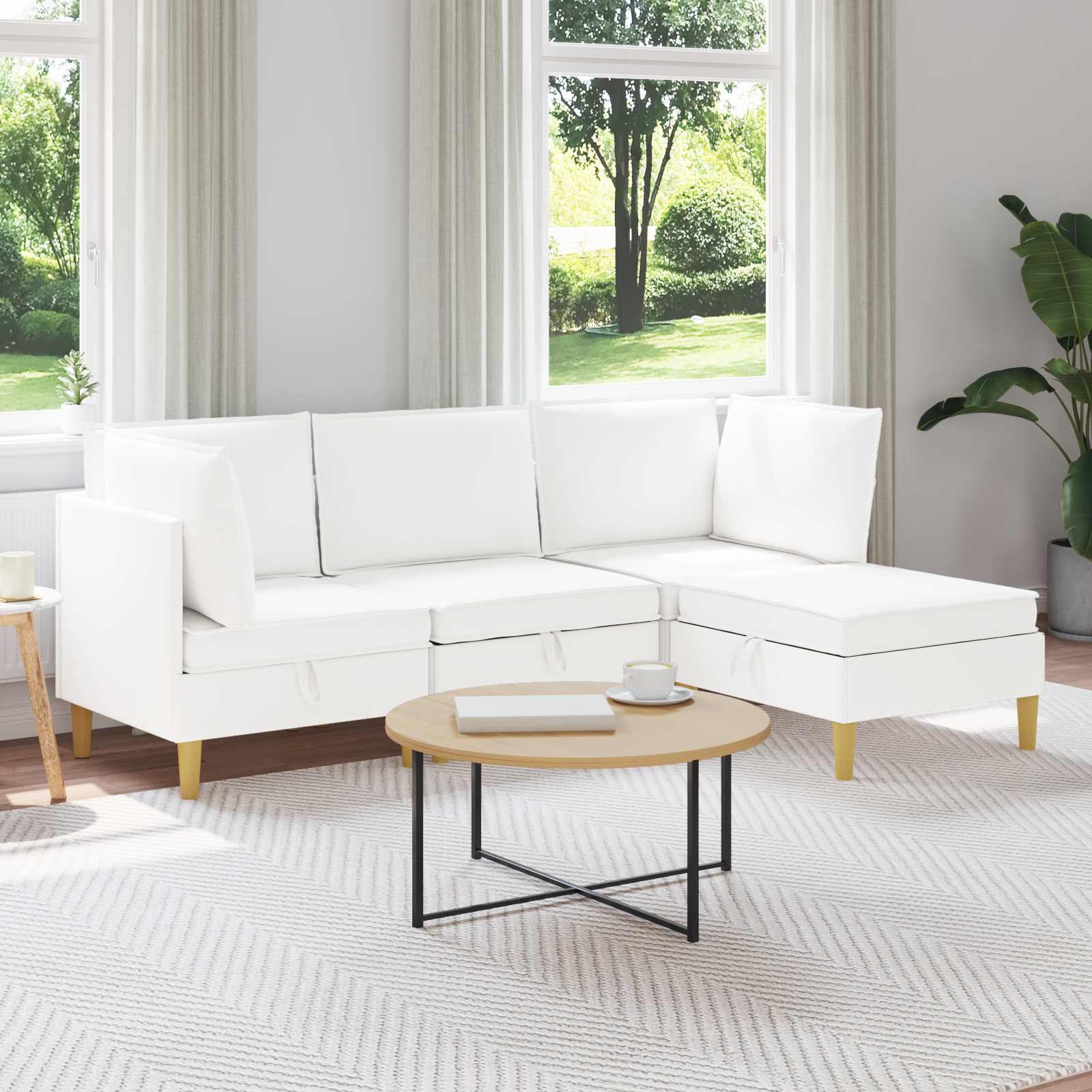Modular Sofa Set mit Stauraum 4 pcs Weiß Stoff