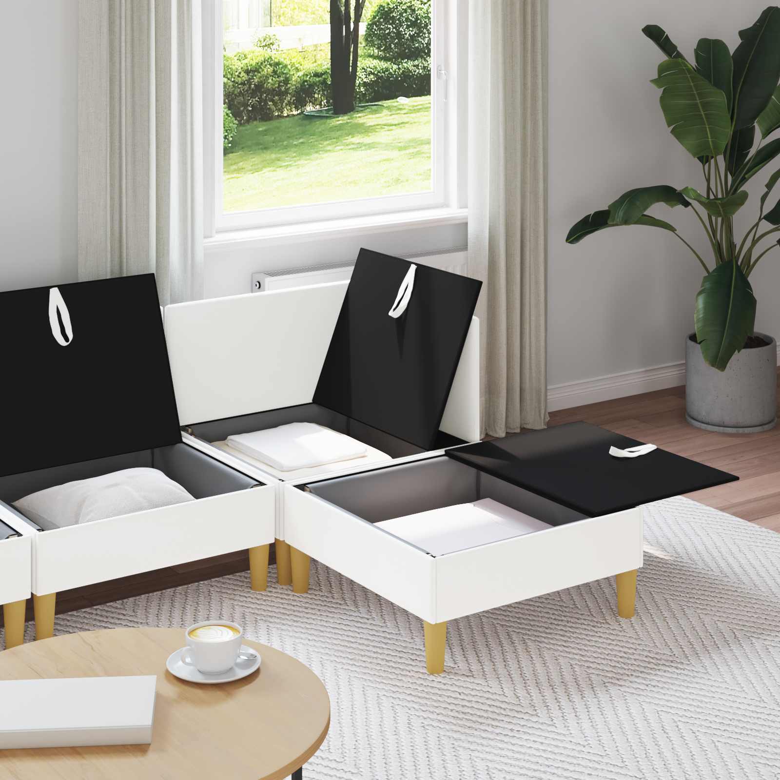Modular Sofa Set mit Stauraum 4 pcs Weiß Stoff