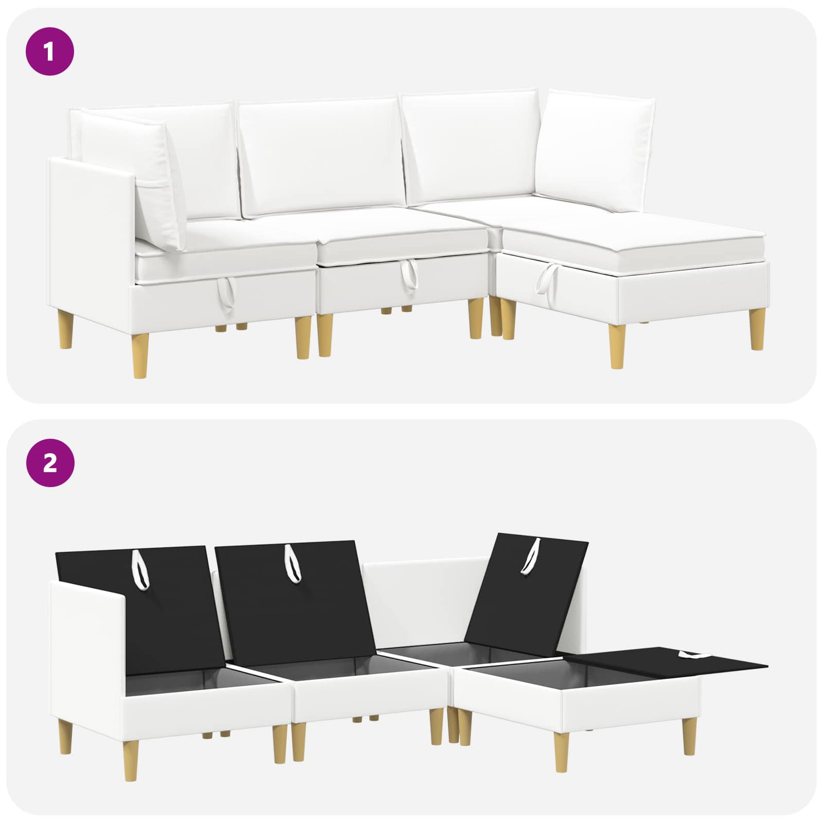 Modular Sofa Set mit Stauraum 4 pcs Weiß Stoff