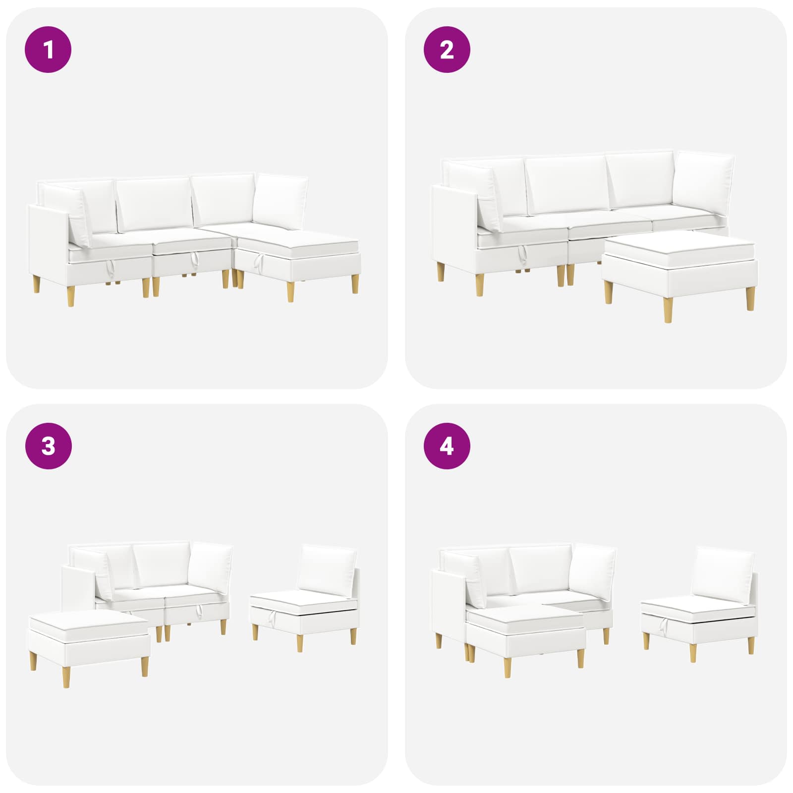 Modular Sofa Set mit Stauraum 4 pcs Weiß Stoff
