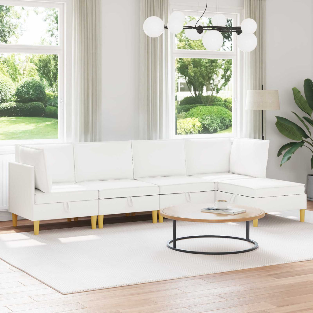 Modular Sofa Set mit Stauraum 5 pcs Weiß Stoff
