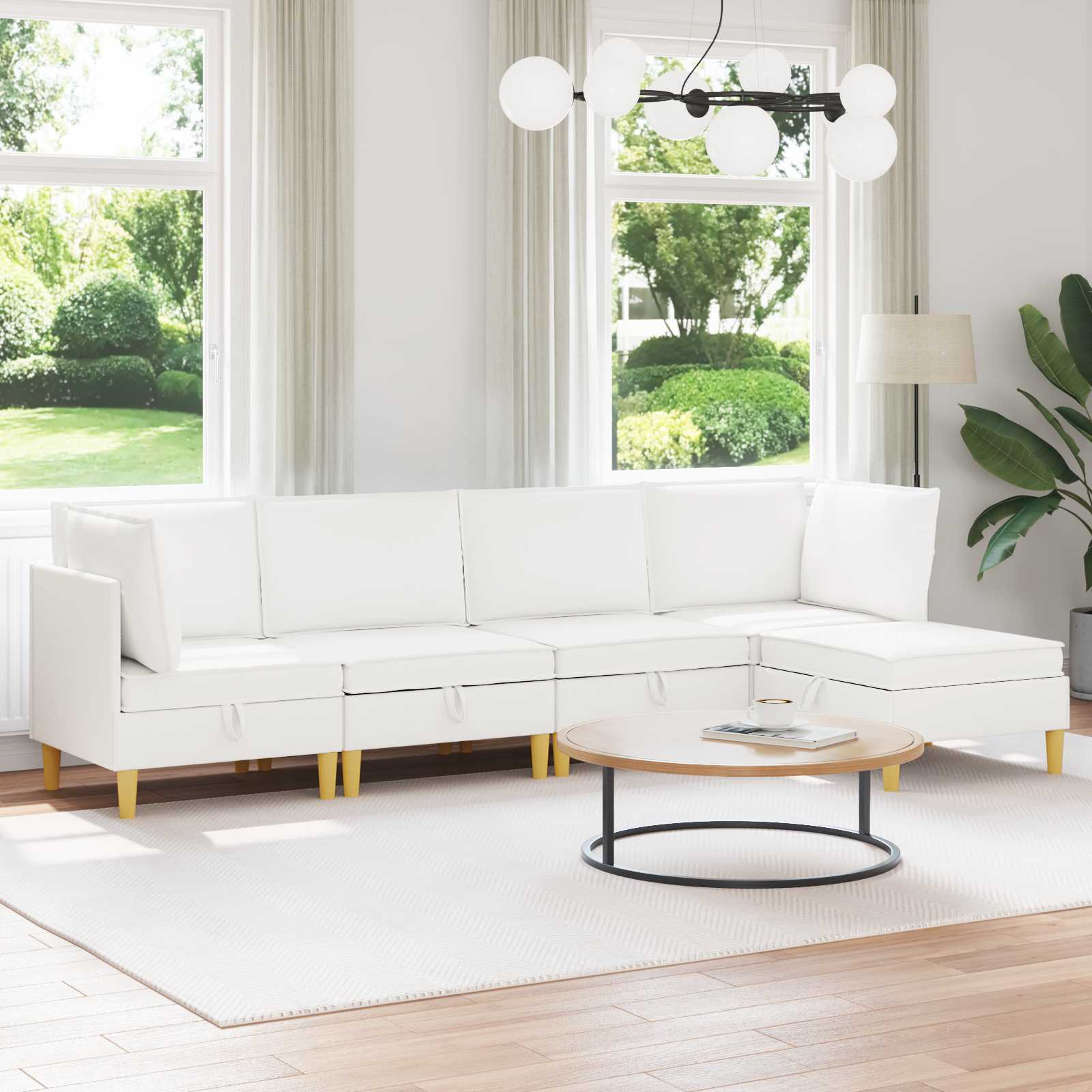 Modular Sofa Set mit Stauraum 5 pcs Weiß Stoff