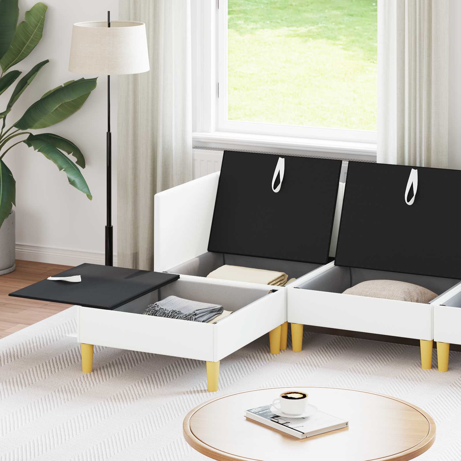 Modular Sofa Set mit Stauraum 5 pcs Weiß Stoff