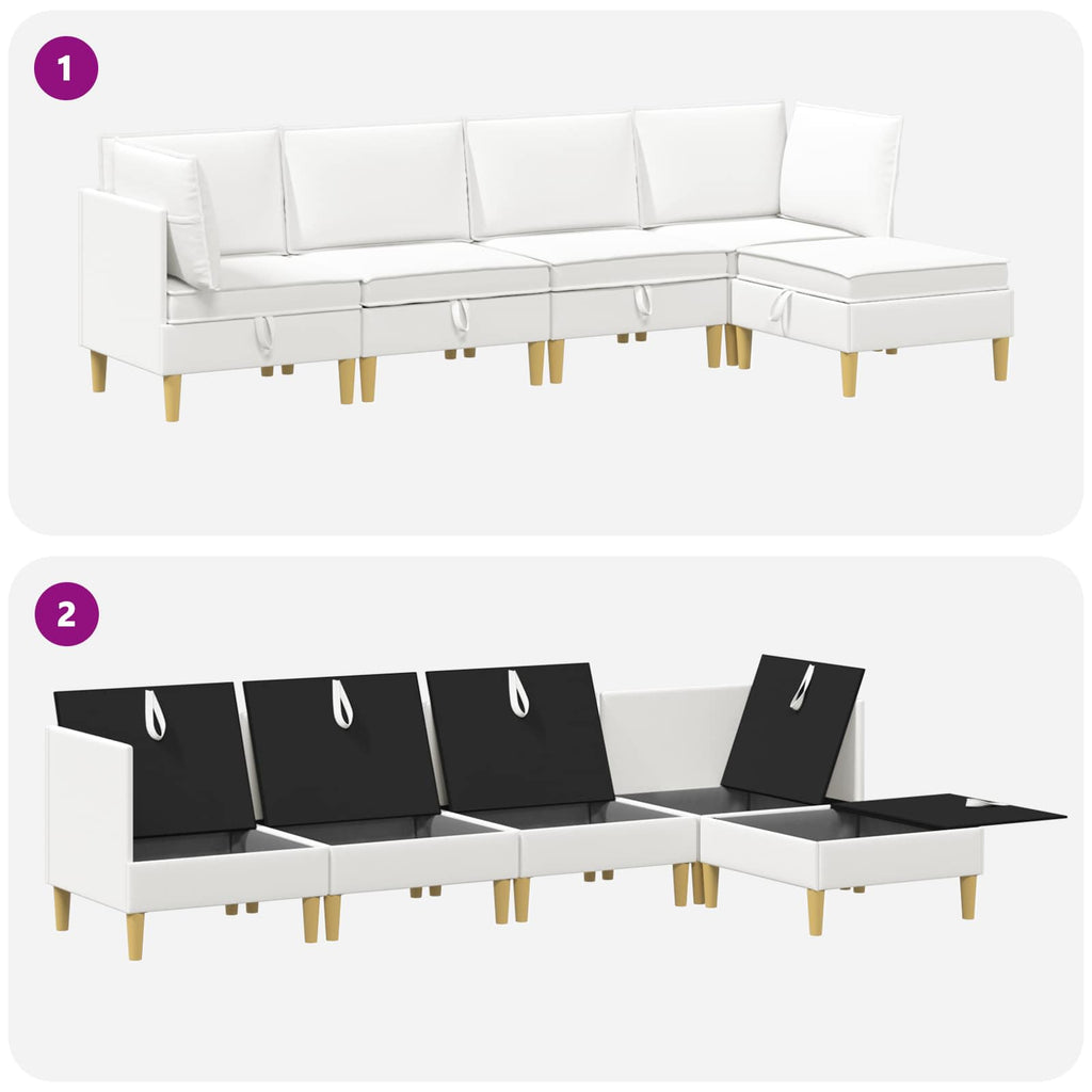 Modular Sofa Set mit Stauraum 5 pcs Weiß Stoff