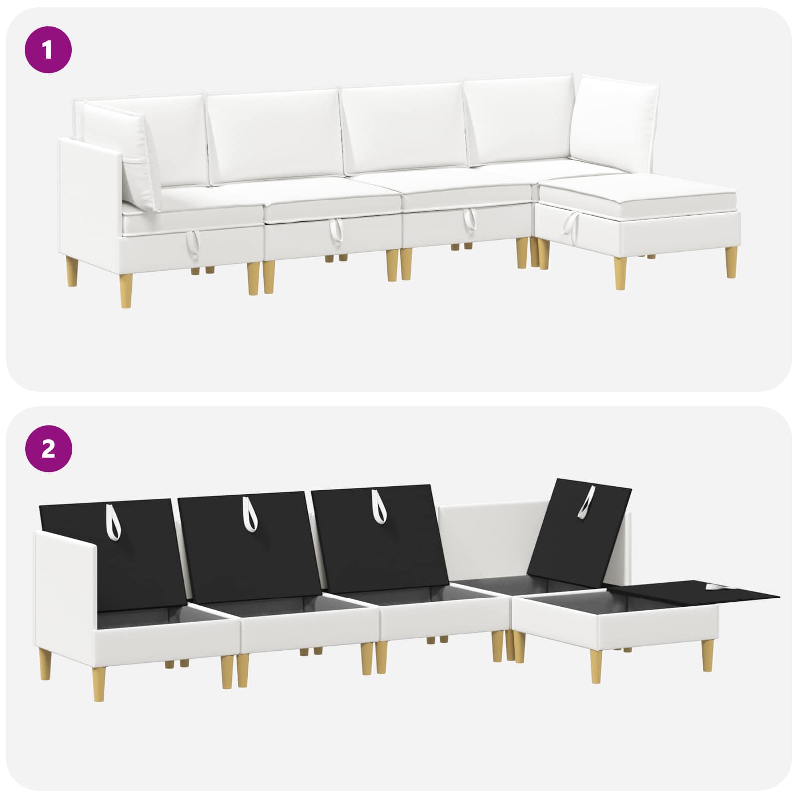 Modular Sofa Set mit Stauraum 5 pcs Weiß Stoff
