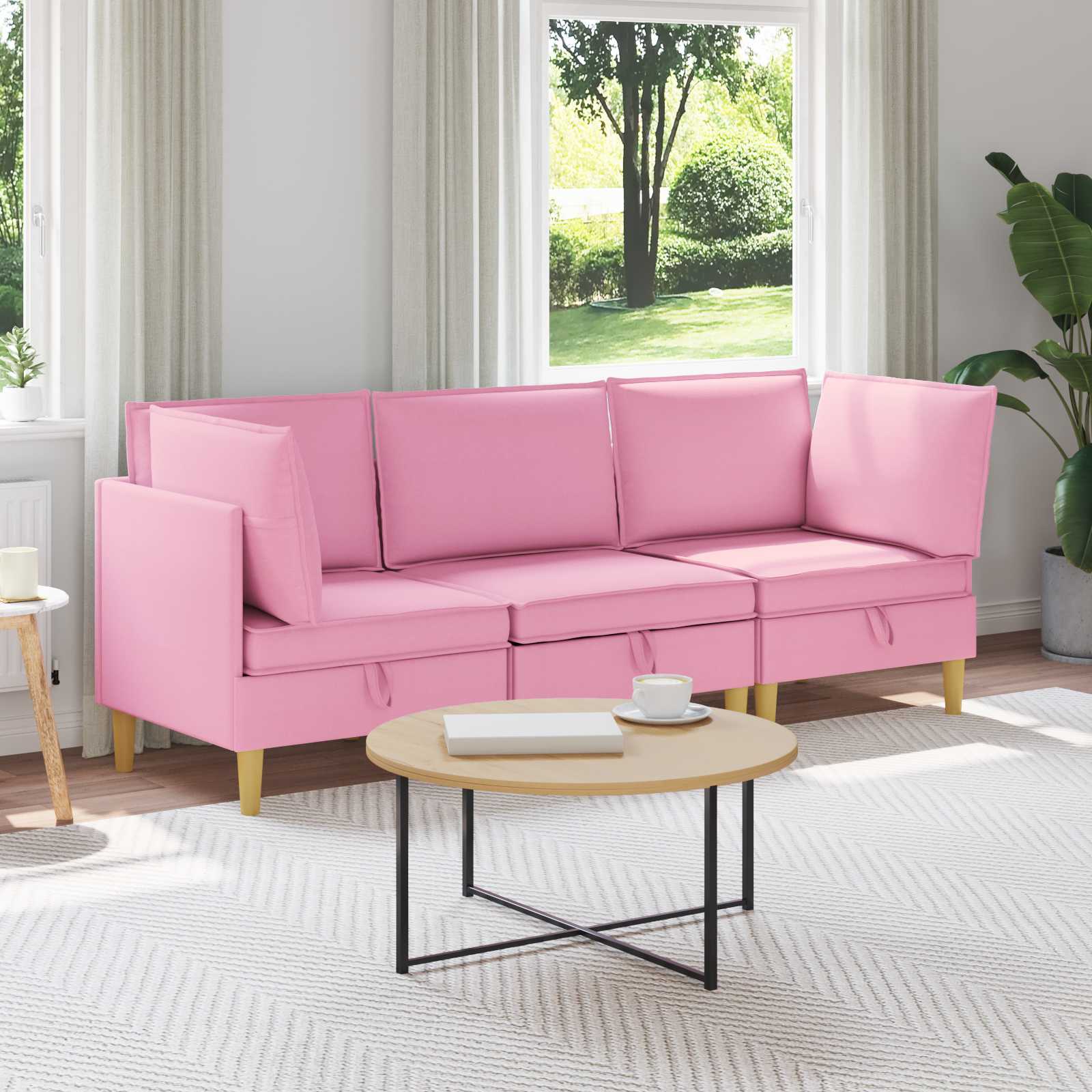 Modular Sofa Set mit Stauraum 3 pcs Rosa Stoff