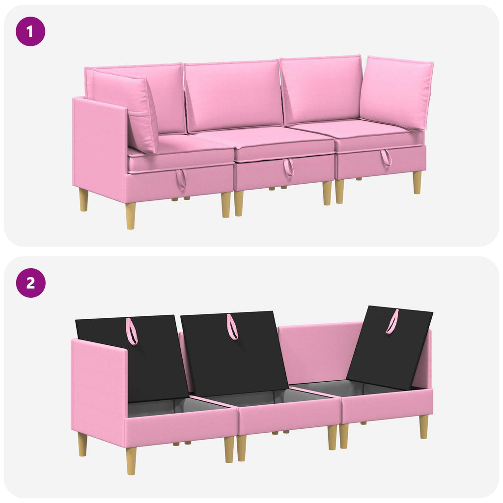 Modular Sofa Set mit Stauraum 3 pcs Rosa Stoff
