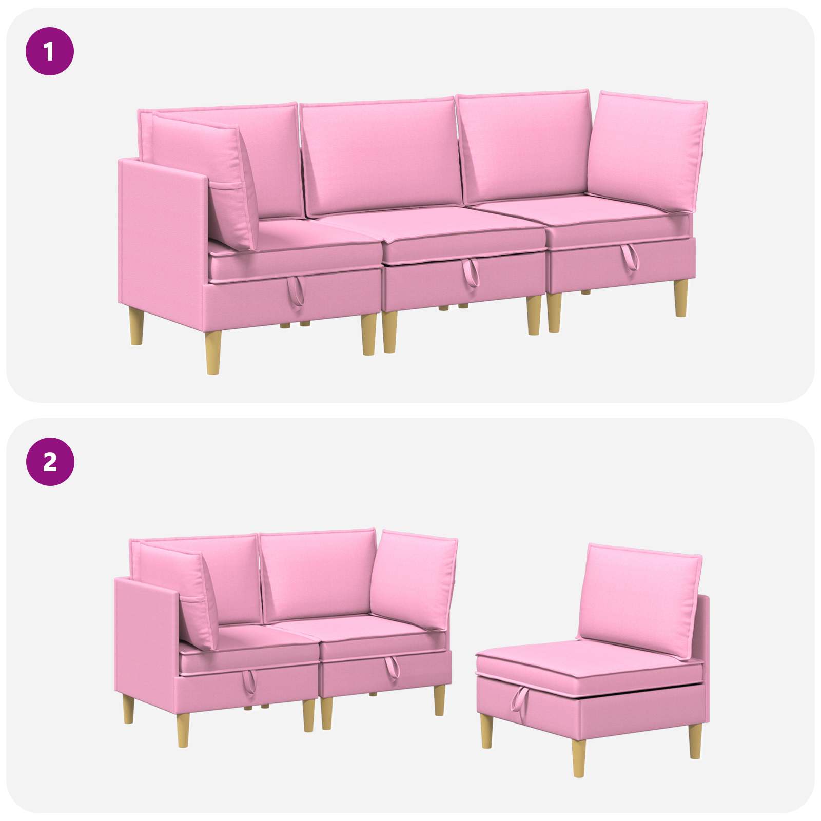 Modular Sofa Set mit Stauraum 3 pcs Rosa Stoff