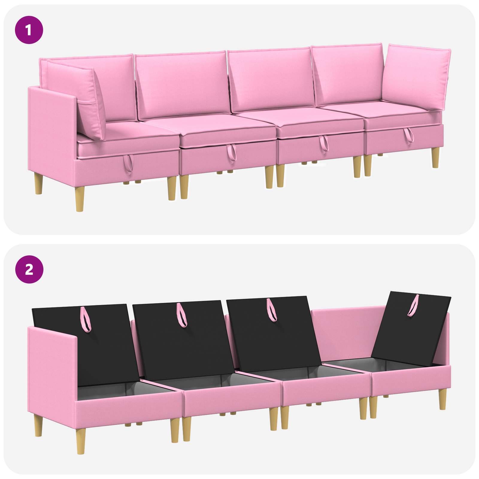 Modular Sofa Set mit Stauraum 4 pcs Rosa Stoff