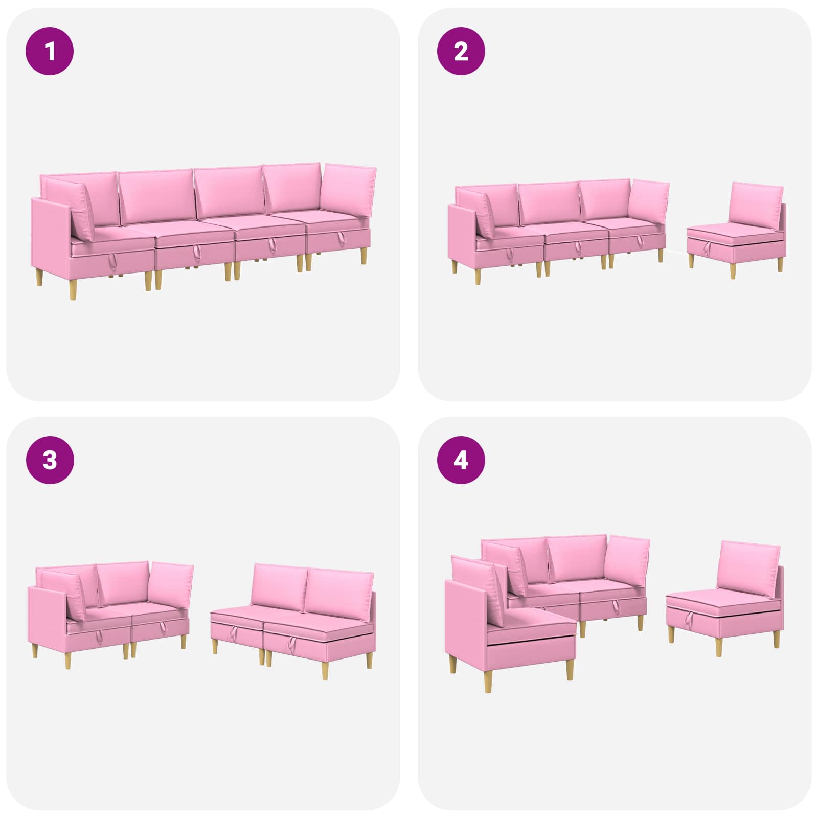 Modular Sofa Set mit Stauraum 4 pcs Rosa Stoff