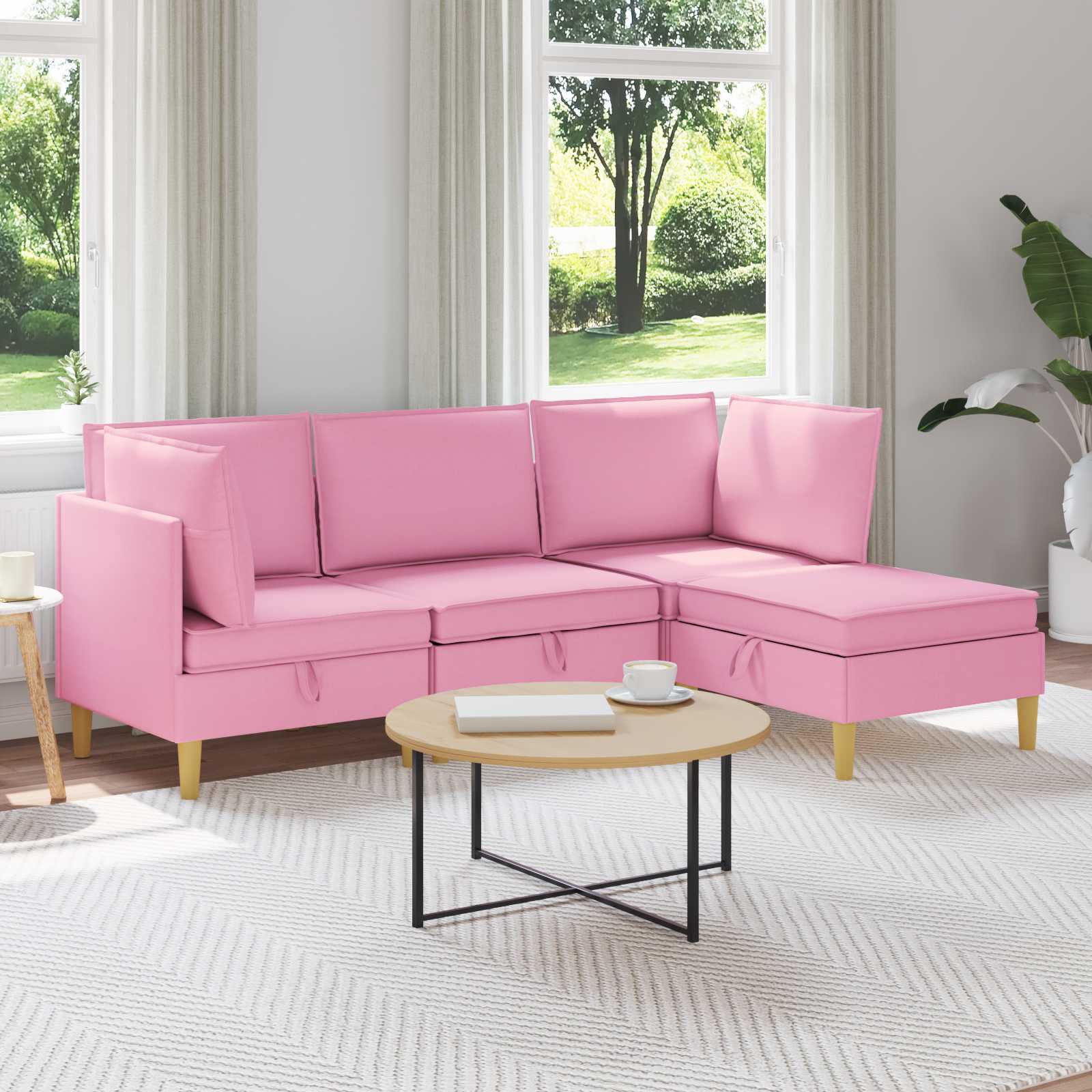 Modular Sofa Set mit Stauraum 4 pcs Rosa Stoff