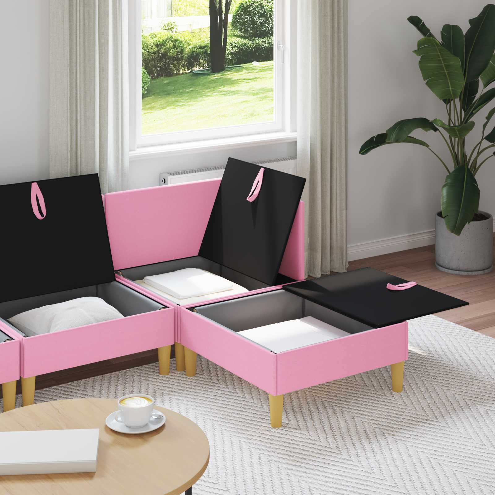 Modular Sofa Set mit Stauraum 4 pcs Rosa Stoff