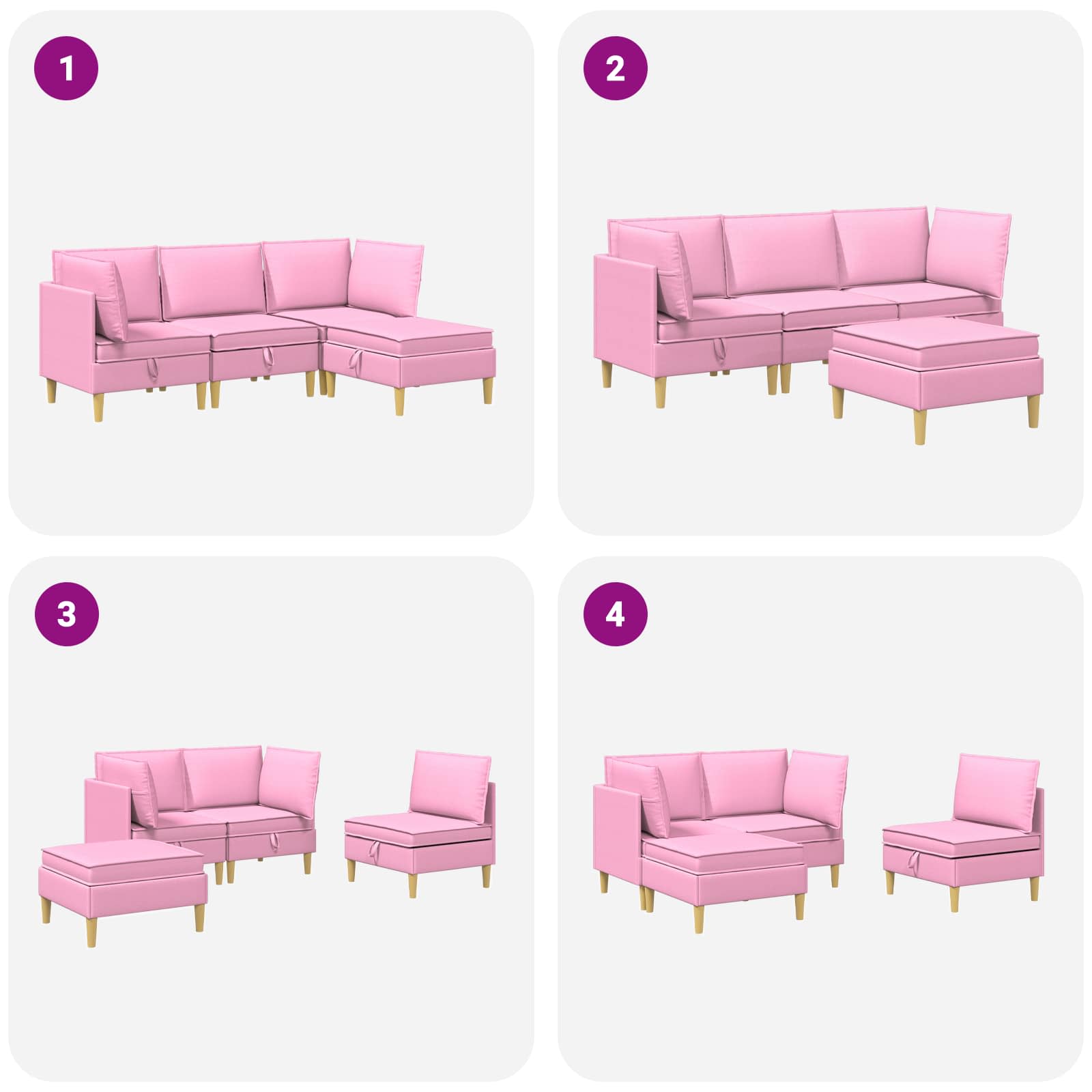 Modular Sofa Set mit Stauraum 4 pcs Rosa Stoff