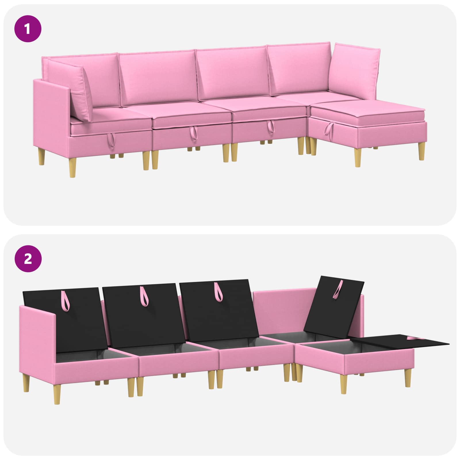 Modular Sofa Set mit Stauraum 5 pcs Rosa Stoff