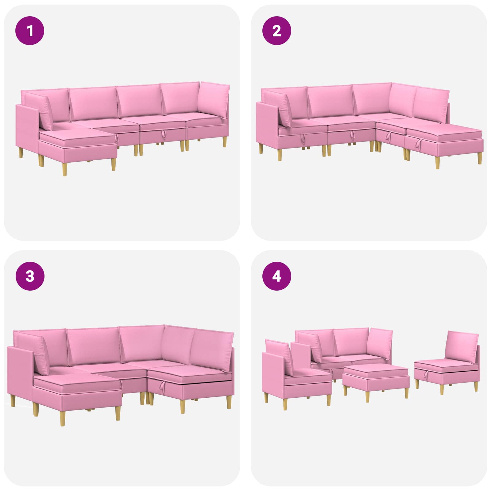 Modular Sofa Set mit Stauraum 5 pcs Rosa Stoff