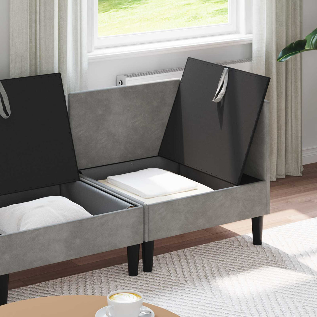 Wohnzimmergarnitur mit Kissen mit Speicher 3 pcs Hellgrau Samt