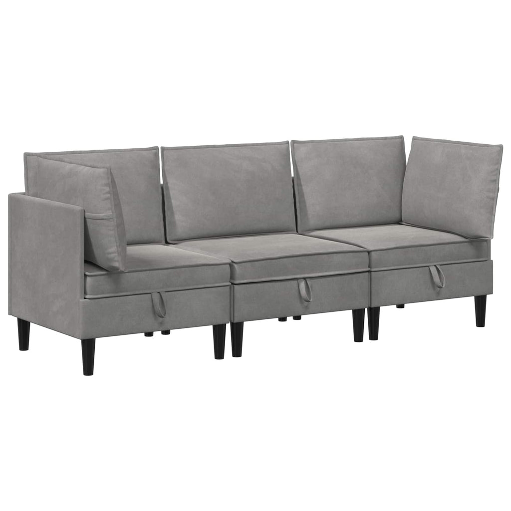 Wohnzimmergarnitur mit Kissen mit Speicher 3 pcs Hellgrau Samt