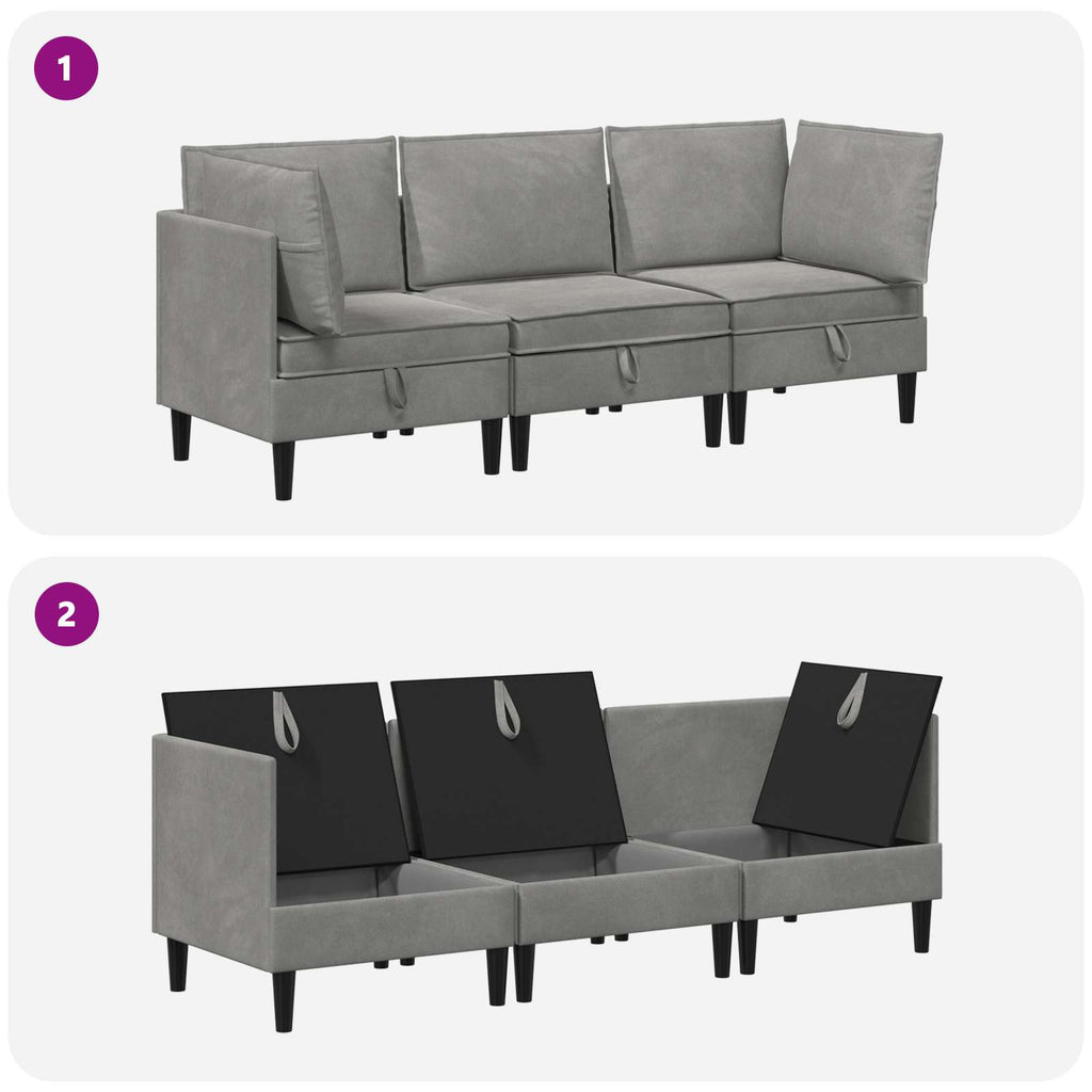Wohnzimmergarnitur mit Kissen mit Speicher 3 pcs Hellgrau Samt