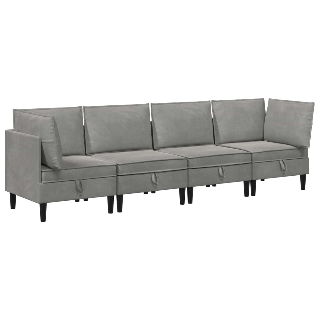 Wohnzimmergarnitur mit Kissen mit Speicher 4 pcs Hellgrau Samt