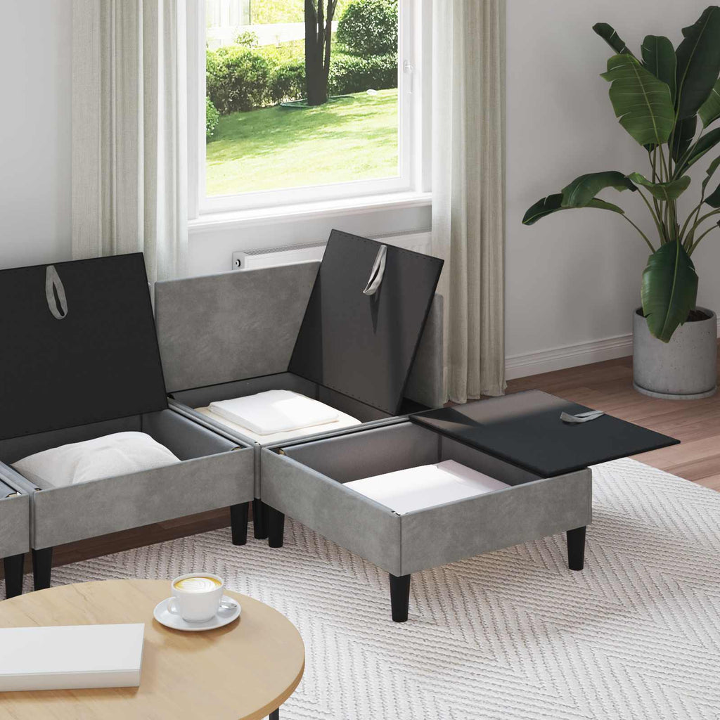 Wohnzimmergarnitur mit Kissen mit Speicher 4 pcs Hellgrau Samt