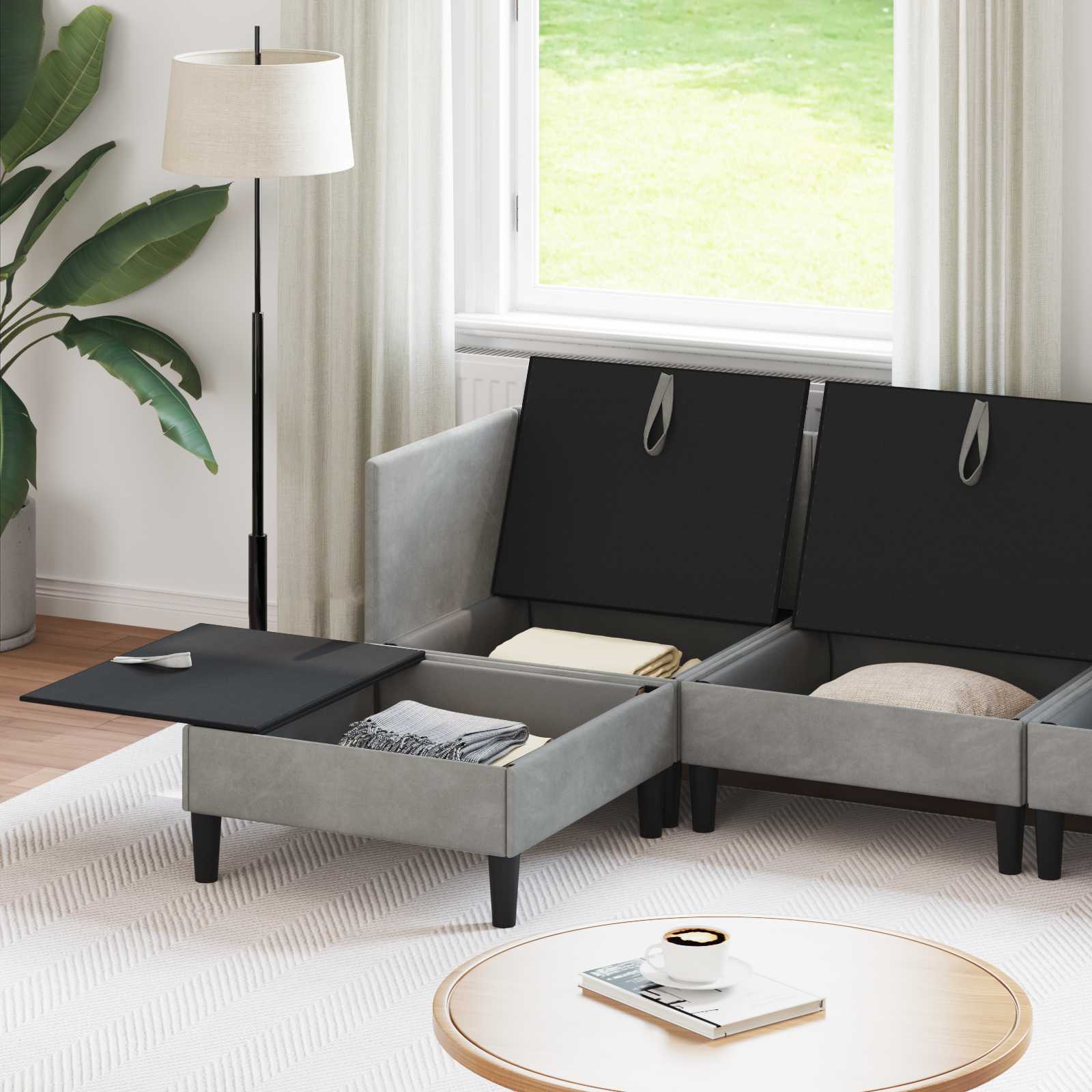 Wohnzimmergarnitur mit Kissen mit Speicher 6 pcs Hellgrau Samt