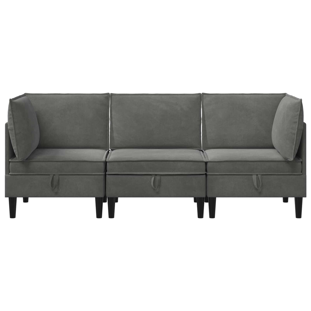 Wohnzimmergarnitur mit Kissen 3 pcs Dunkelgrau Samt