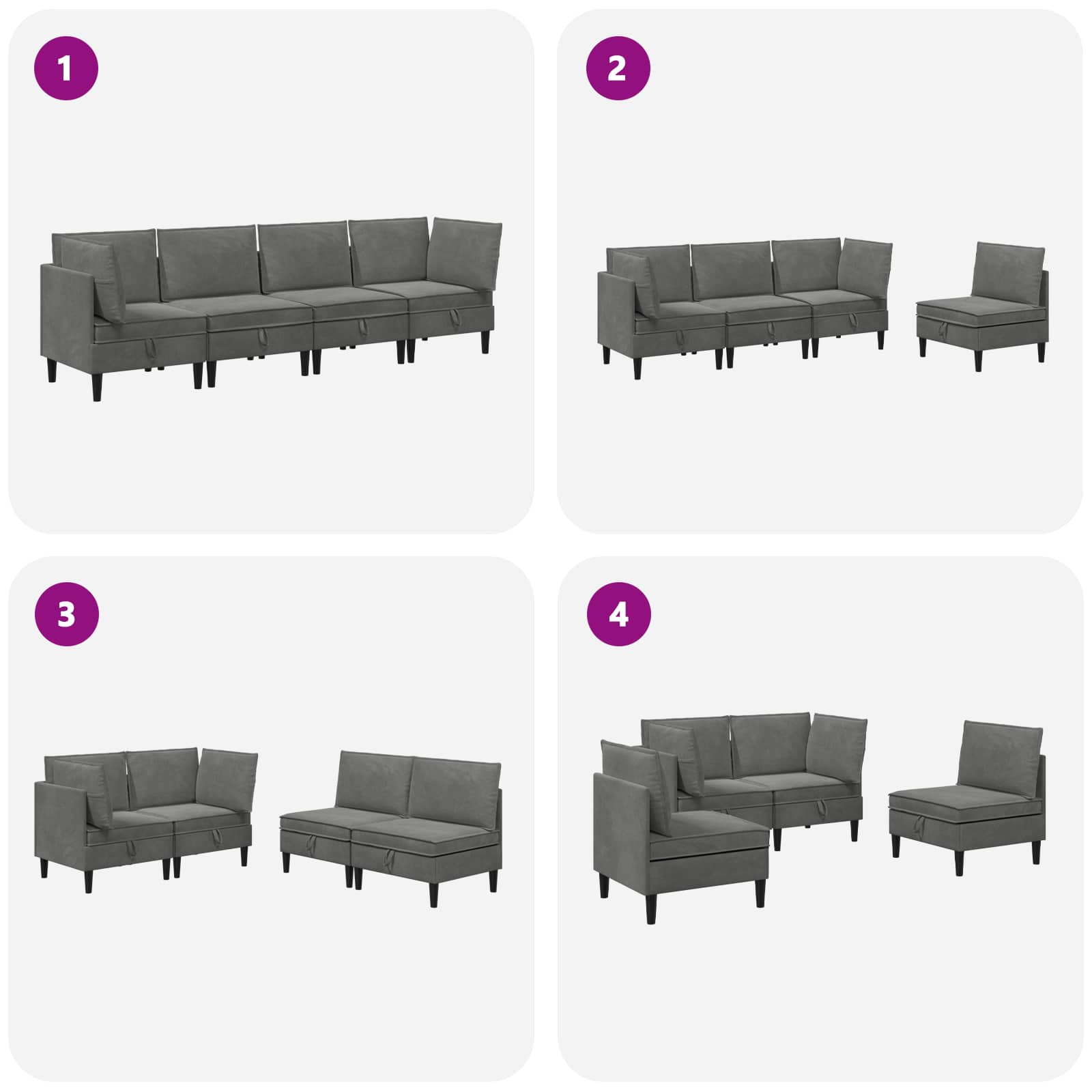 Wohnzimmergarnitur mit Kissen 4 pcs Dunkelgrau Samt