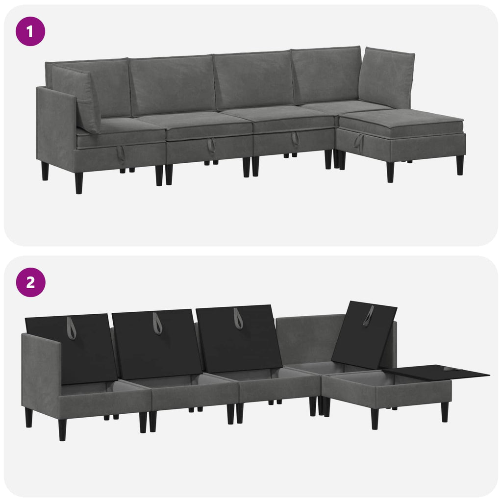 Wohnzimmergarnitur mit Kissen 5 pcs Dunkelgrau Samt