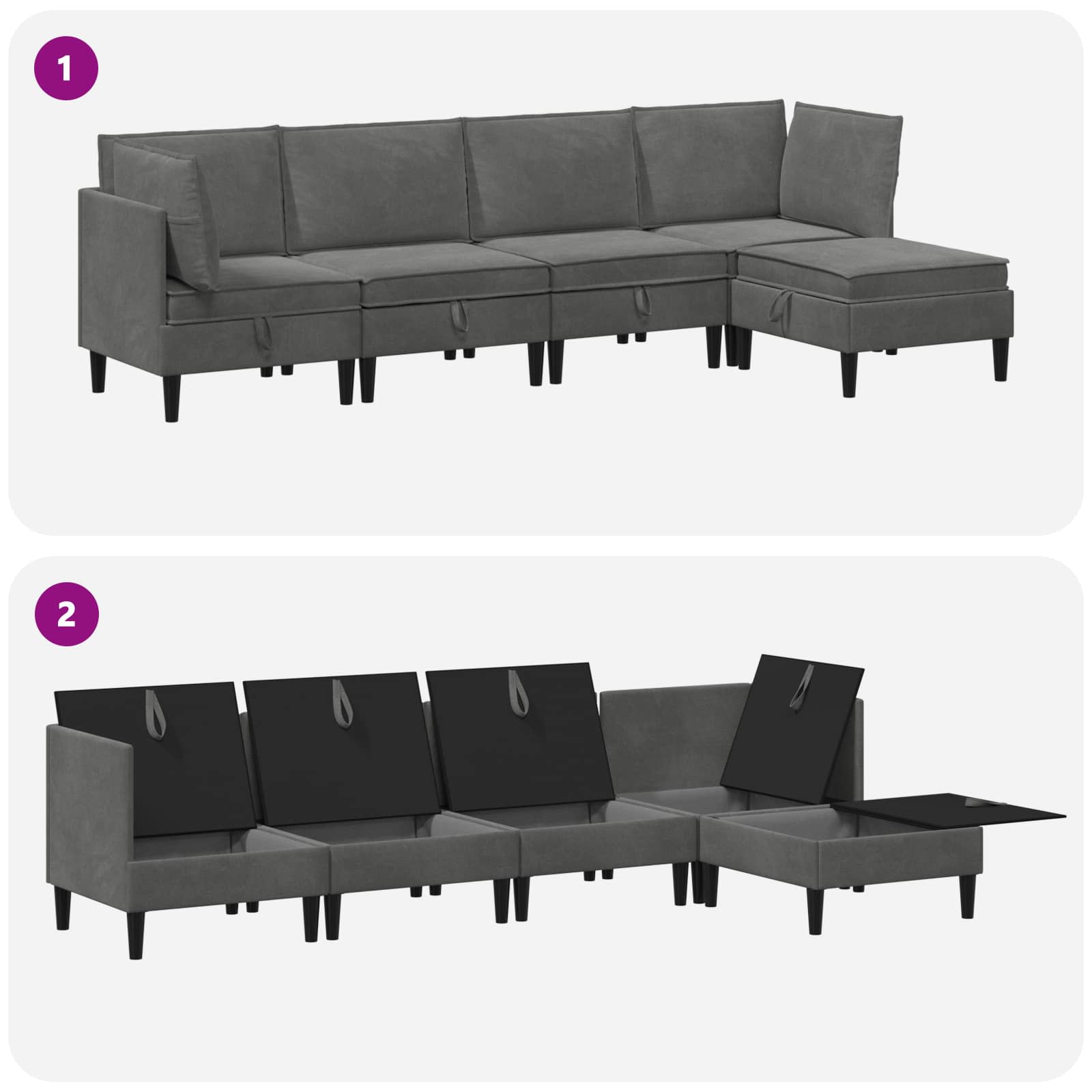 Wohnzimmergarnitur mit Kissen 5 pcs Dunkelgrau Samt