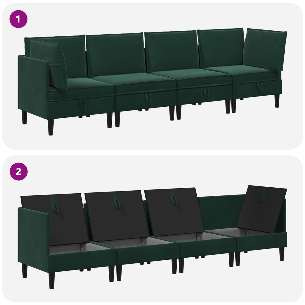 Wohnzimmergarnitur mit Kissen 4 pcs Dunkelgrün Samt