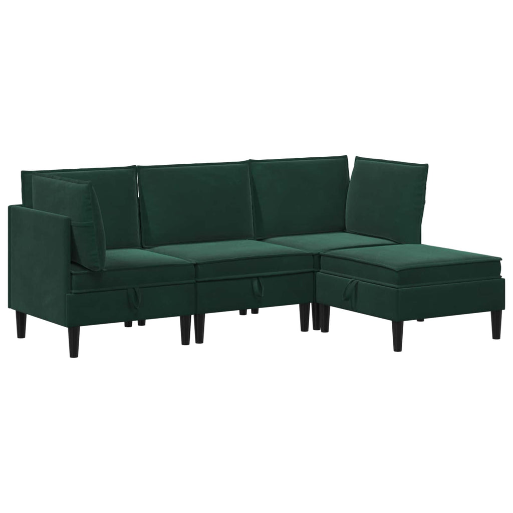 Wohnzimmergarnitur mit Kissen 4 pcs Dunkelgrün Samt