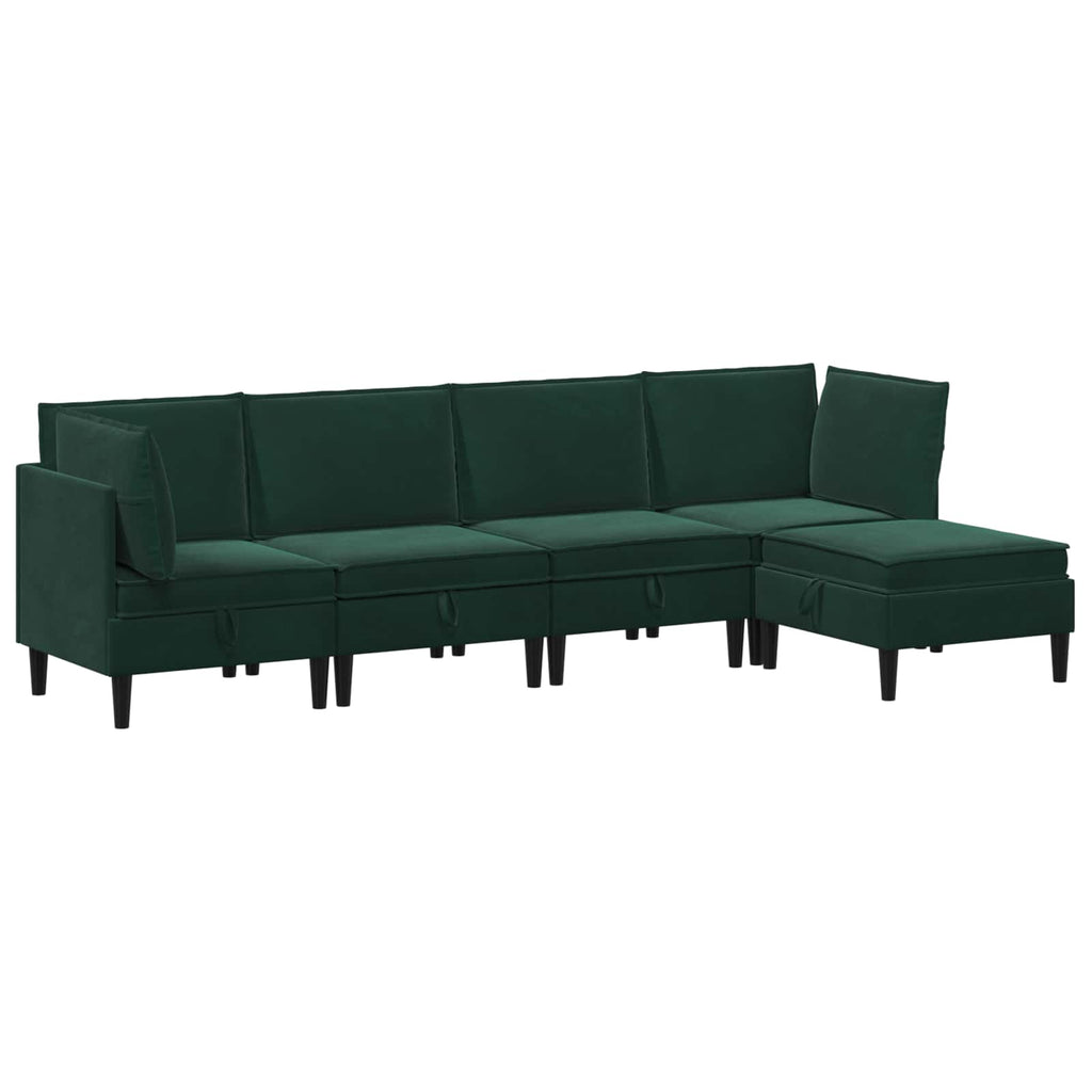 Wohnzimmergarnitur mit Kissen 5 pcs Dunkelgrün Samt