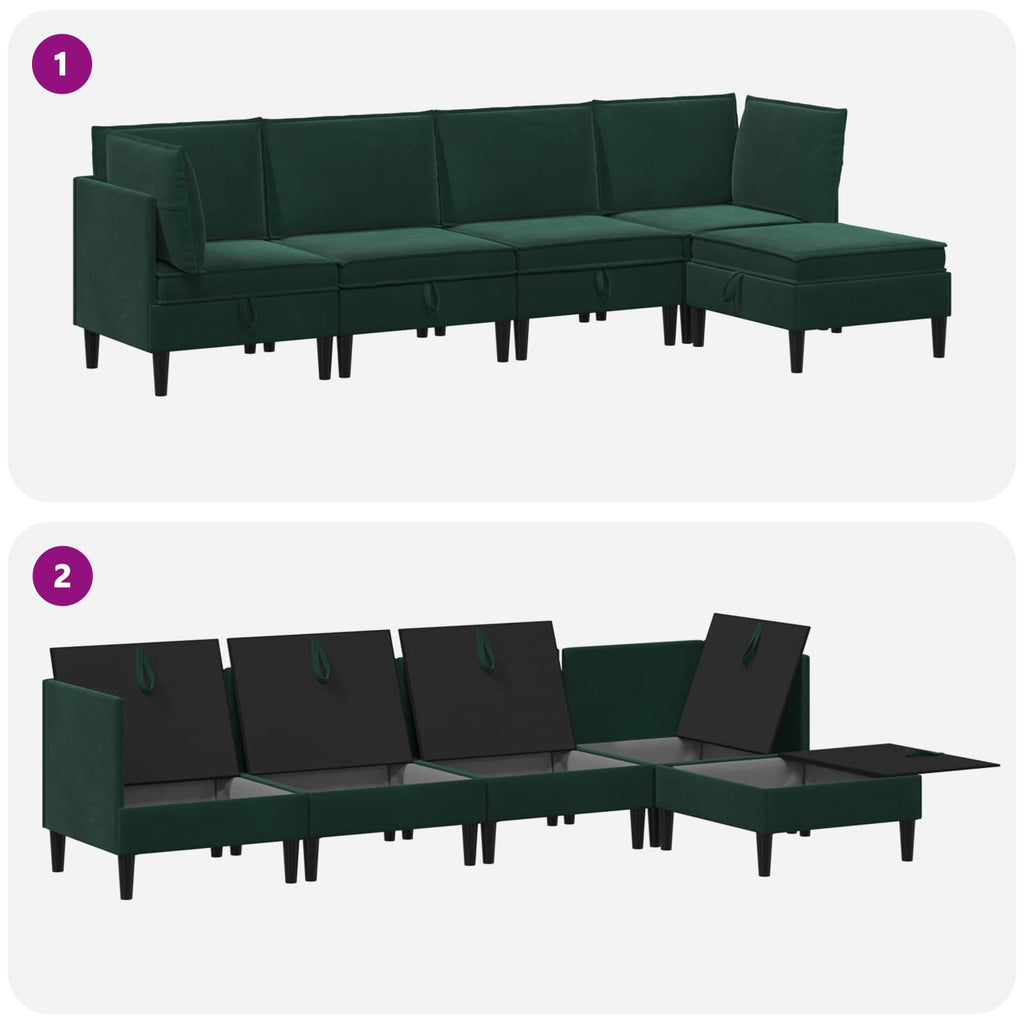 Wohnzimmergarnitur mit Kissen 5 pcs Dunkelgrün Samt