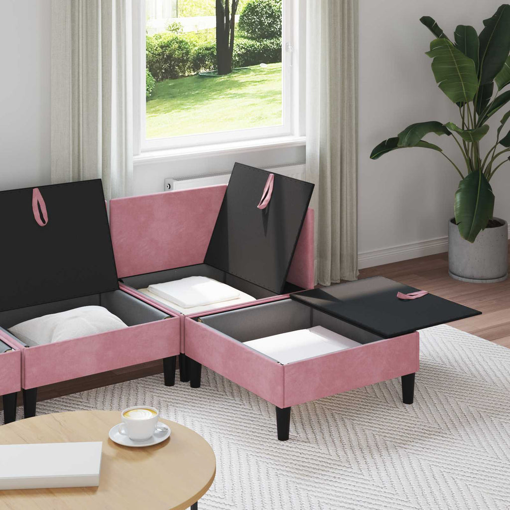 Wohnzimmergarnitur mit Kissen mit Speicher 4 pcs Rosa Samt
