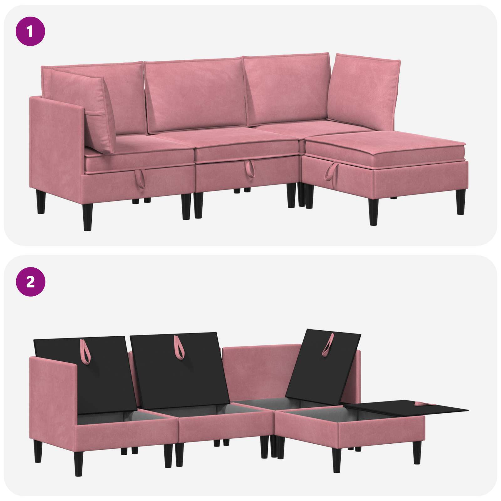 Wohnzimmergarnitur mit Kissen mit Speicher 4 pcs Rosa Samt