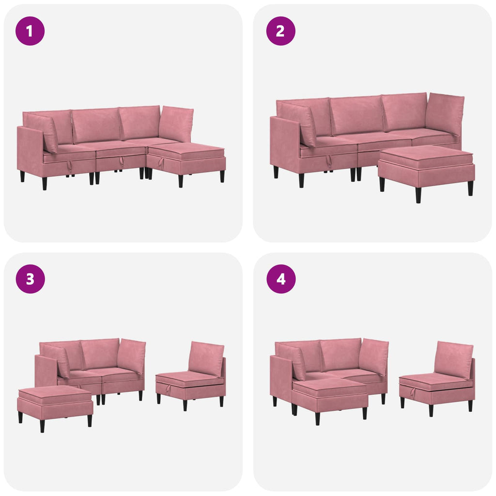 Wohnzimmergarnitur mit Kissen mit Speicher 4 pcs Rosa Samt