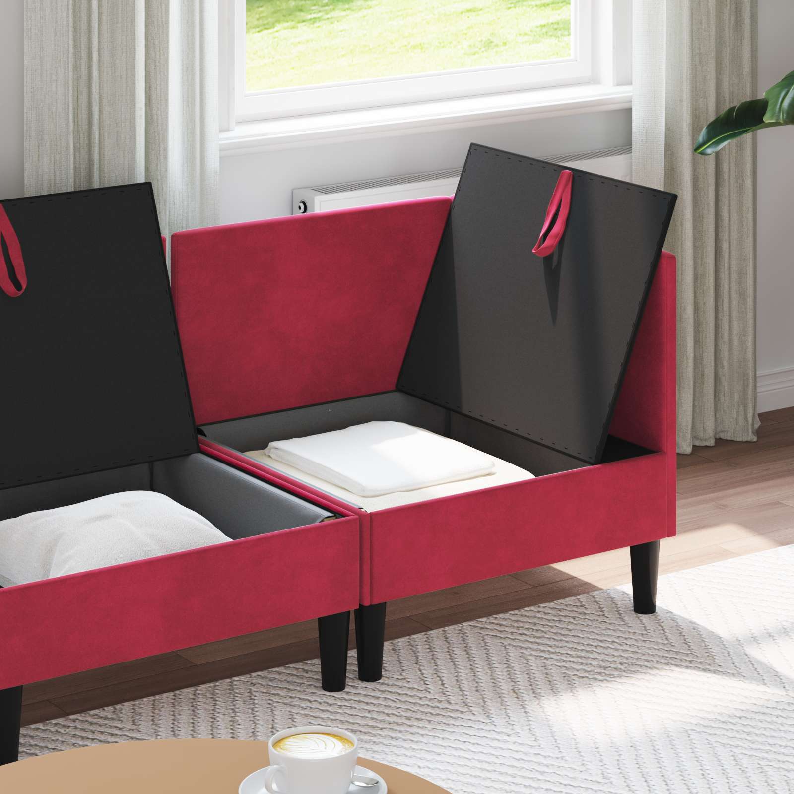 Wohnzimmergarnitur mit Kissen mit Speicher 3 pcs Weinrot Samt