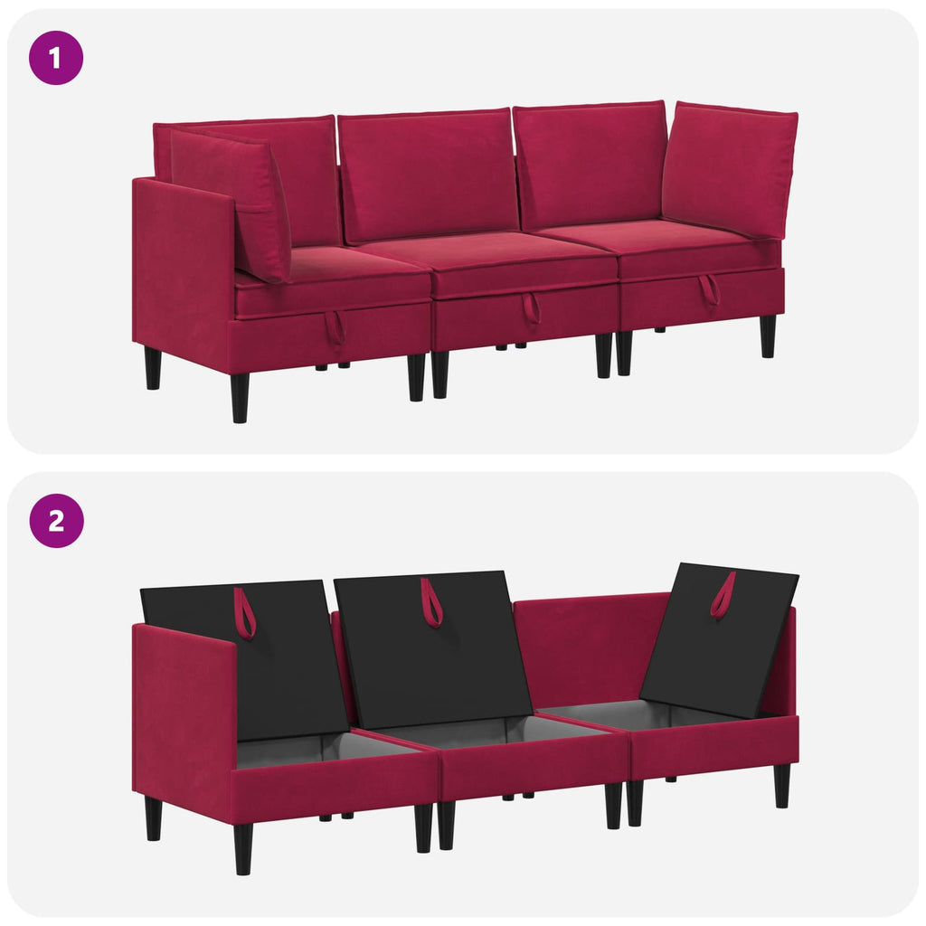 Wohnzimmergarnitur mit Kissen mit Speicher 3 pcs Weinrot Samt