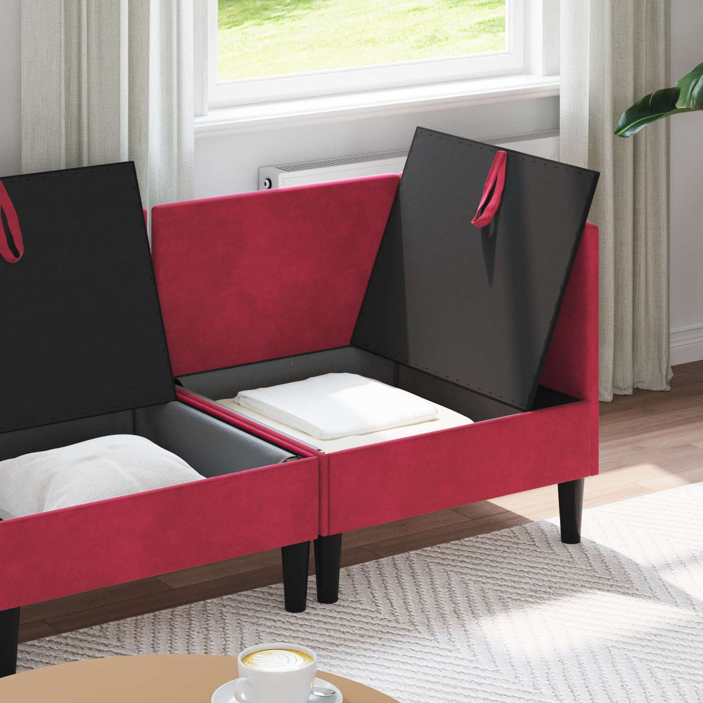 Wohnzimmergarnitur mit Kissen mit Speicher 4 pcs Weinrot Samt