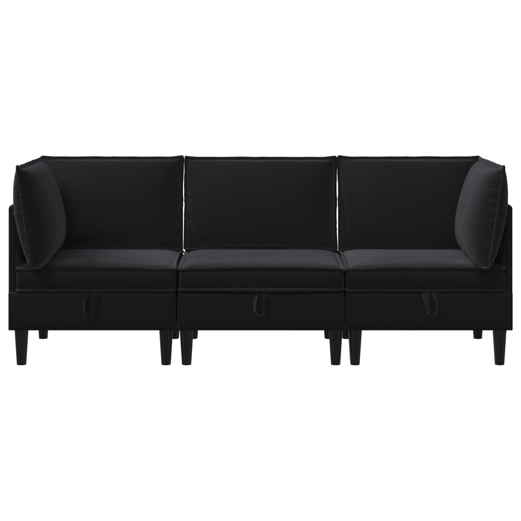 Wohnzimmergarnitur mit Kissen mit Speicher 3 pcs Schwarz Samt