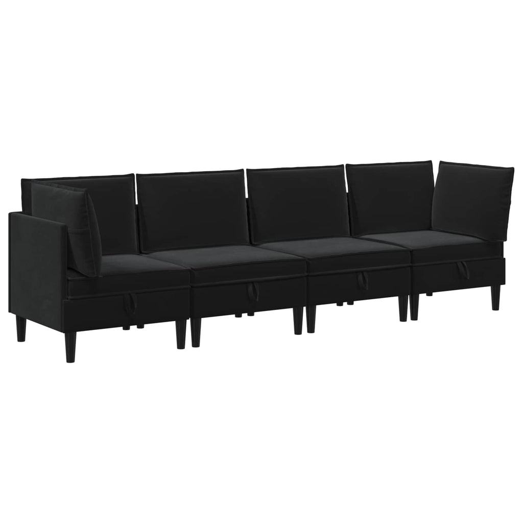 Wohnzimmergarnitur mit Kissen mit Speicher 4 pcs Schwarz Samt