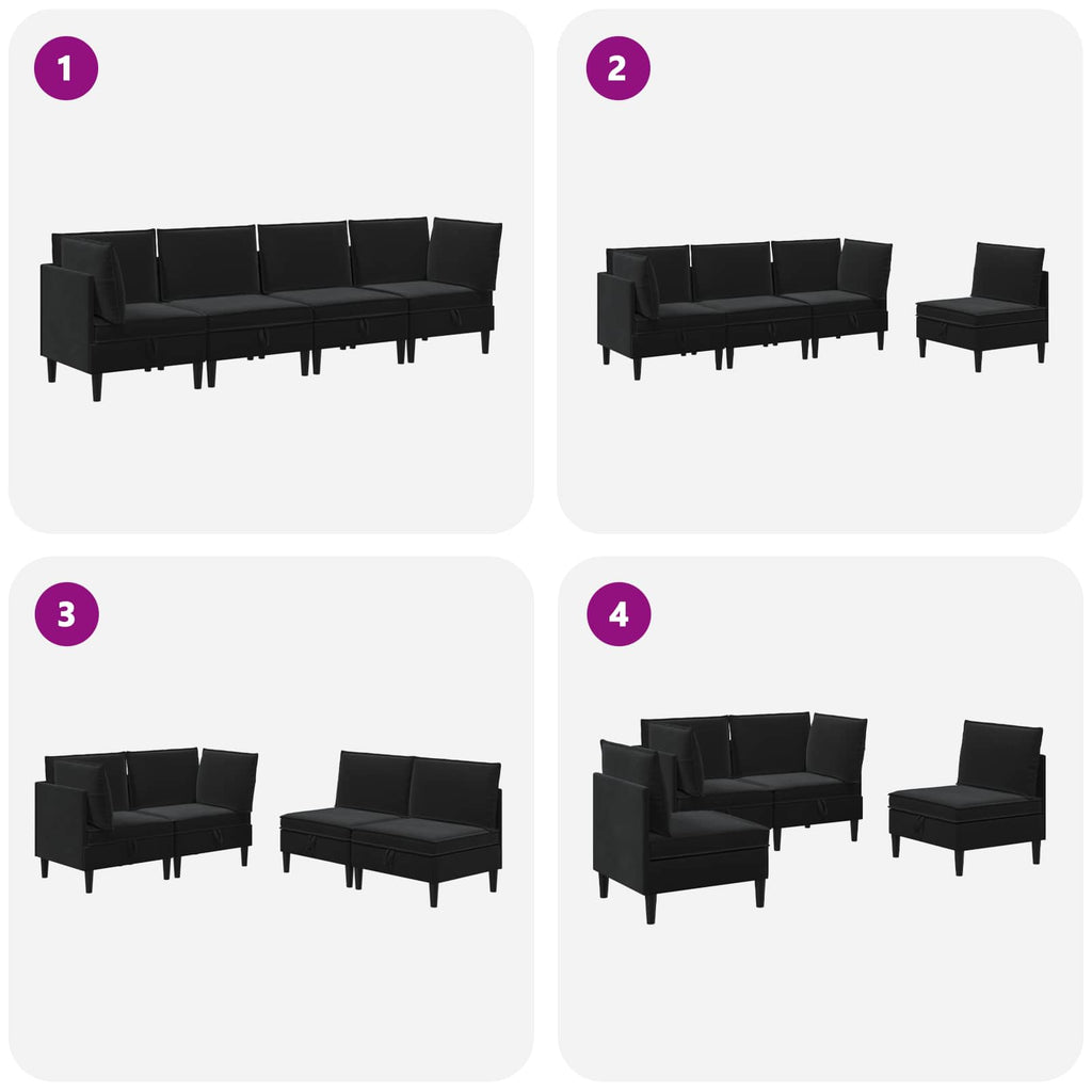Wohnzimmergarnitur mit Kissen mit Speicher 4 pcs Schwarz Samt