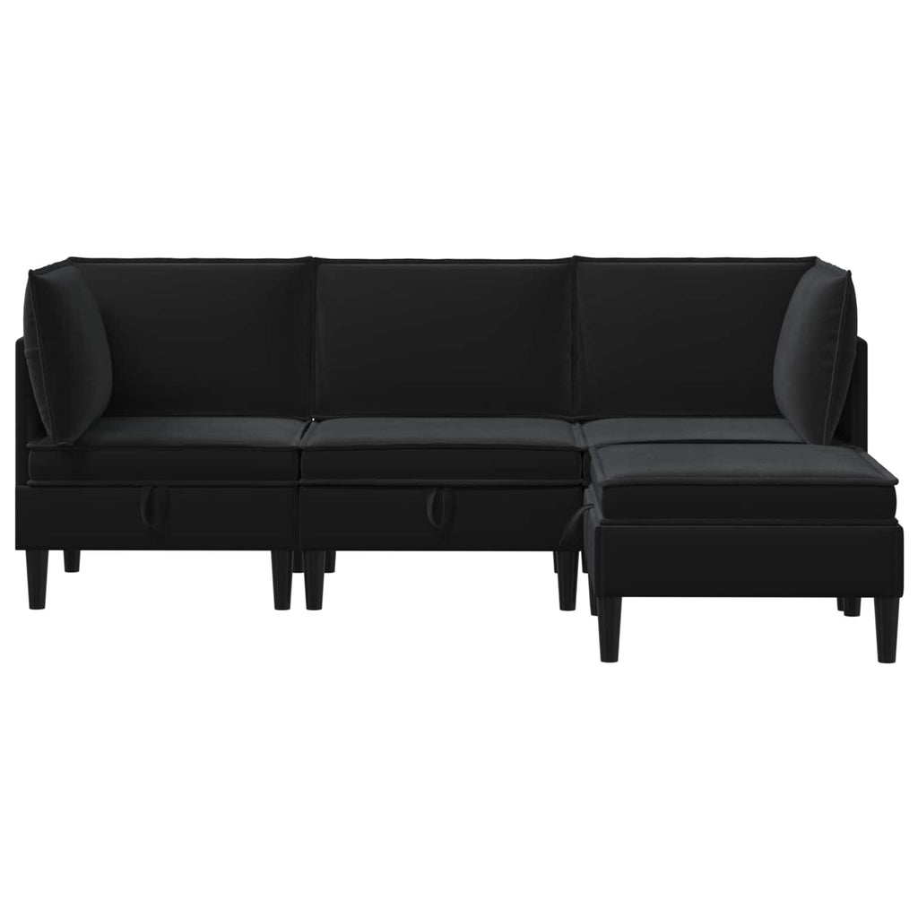 Wohnzimmergarnitur mit Kissen mit Speicher 4 pcs Schwarz Samt