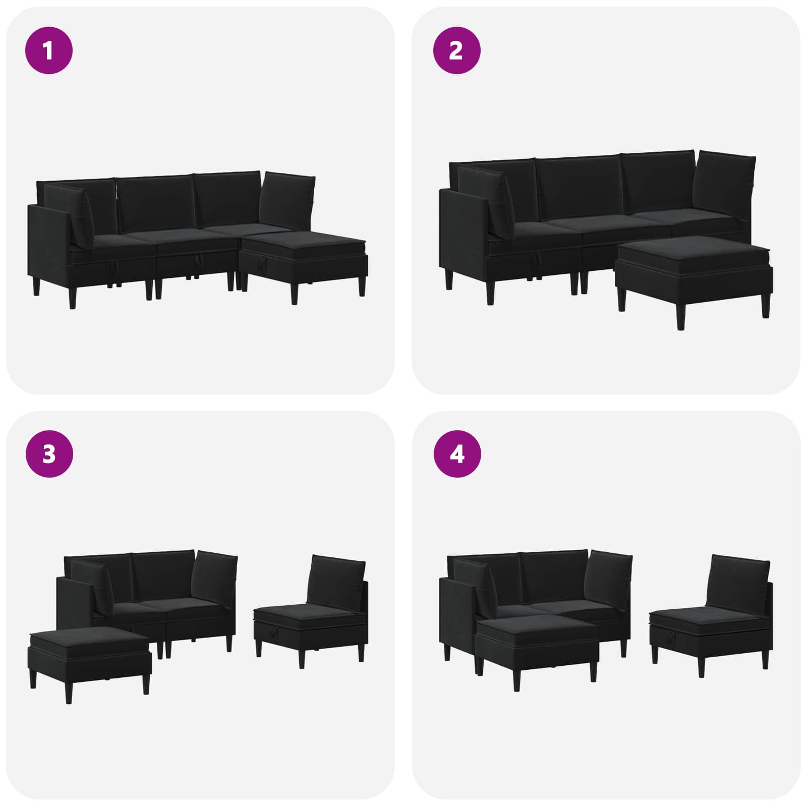 Wohnzimmergarnitur mit Kissen mit Speicher 4 pcs Schwarz Samt