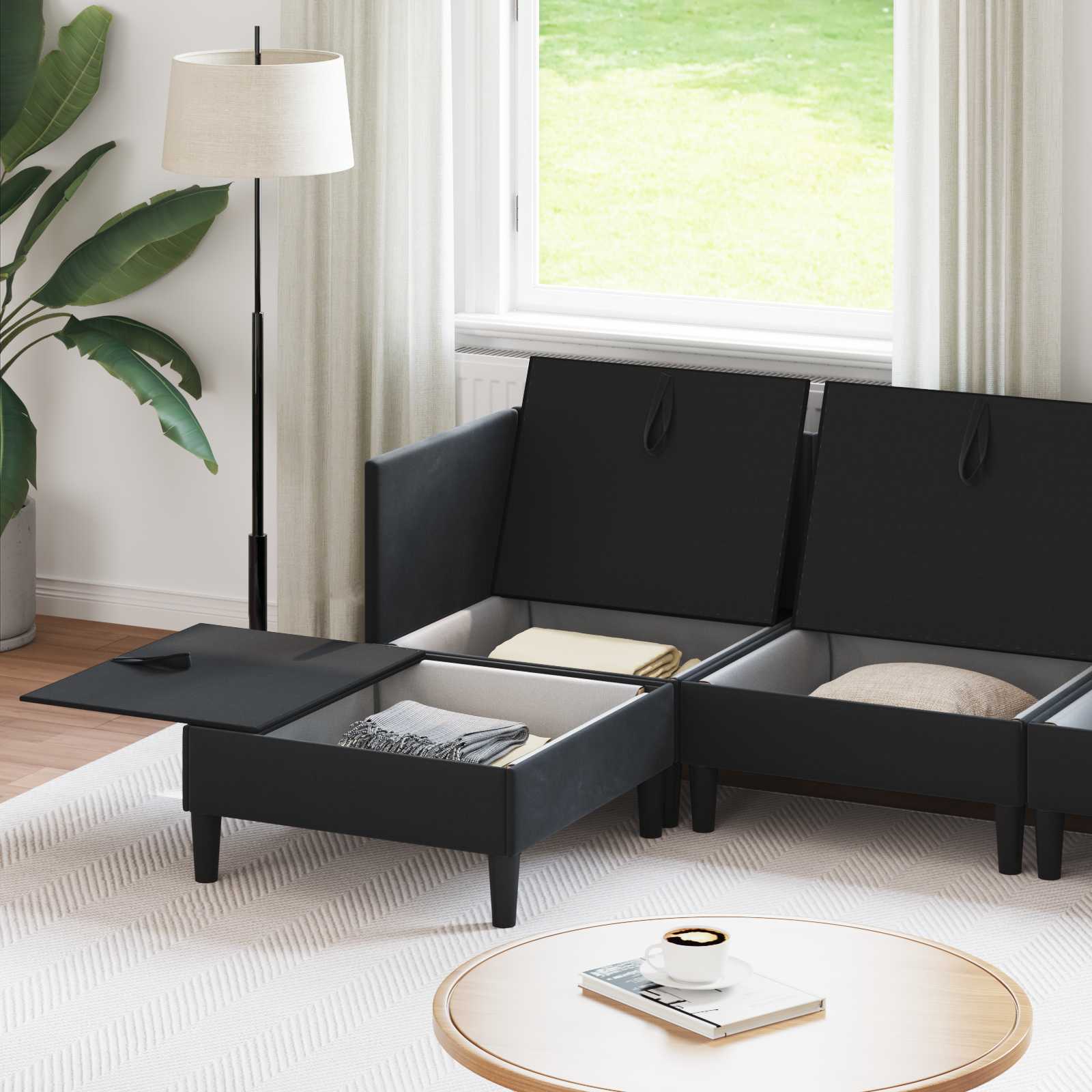 Wohnzimmergarnitur mit Kissen mit Speicher 5 pcs Schwarz Samt
