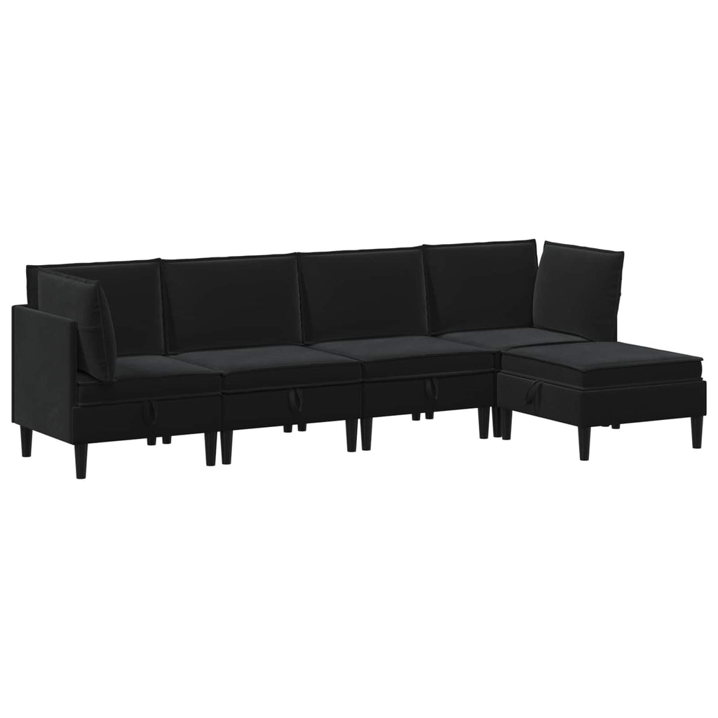 Wohnzimmergarnitur mit Kissen mit Speicher 5 pcs Schwarz Samt